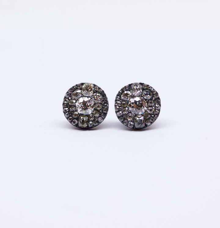 Pair of 18th century round cluster earrings formerly buttons